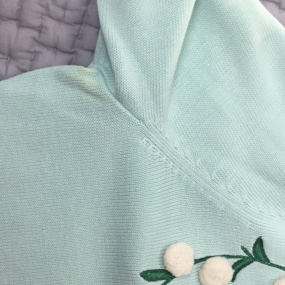 Talbots Mint Green Embroidered Pom-Pom Button Front Cardigan - Picture 7 of 7